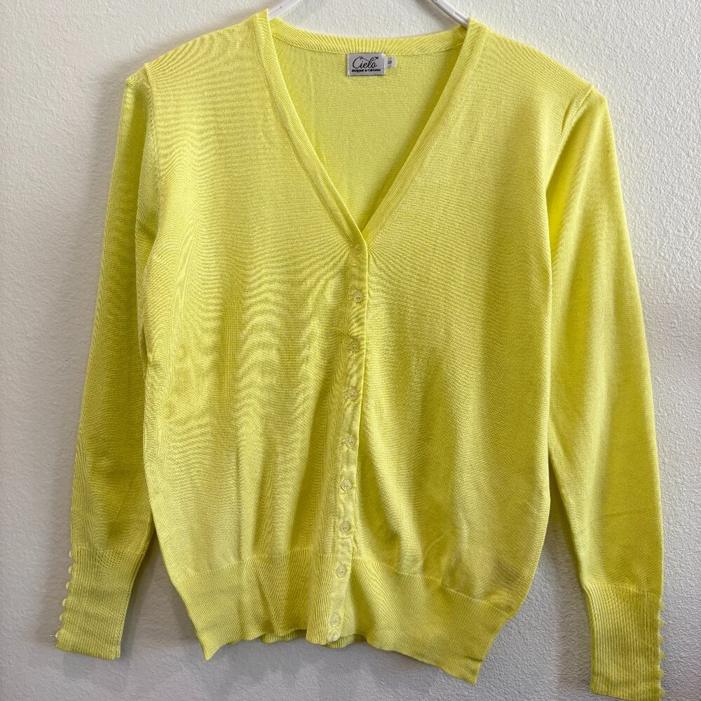 Cielo Yellow V-Neck Button Down Cardigan Size S